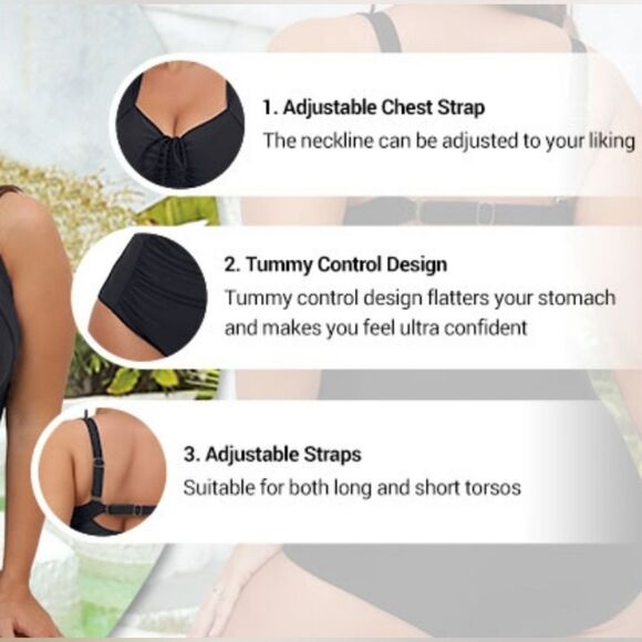 DACI Retro Tummy Control Ruched Barbie Hot Pink Adjustable Plus Swimsuit NWT 20W - Picture 8 of 13